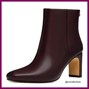 Women's Ankle Boots Square Toe Chunky Heel PU Leather Side Zipper